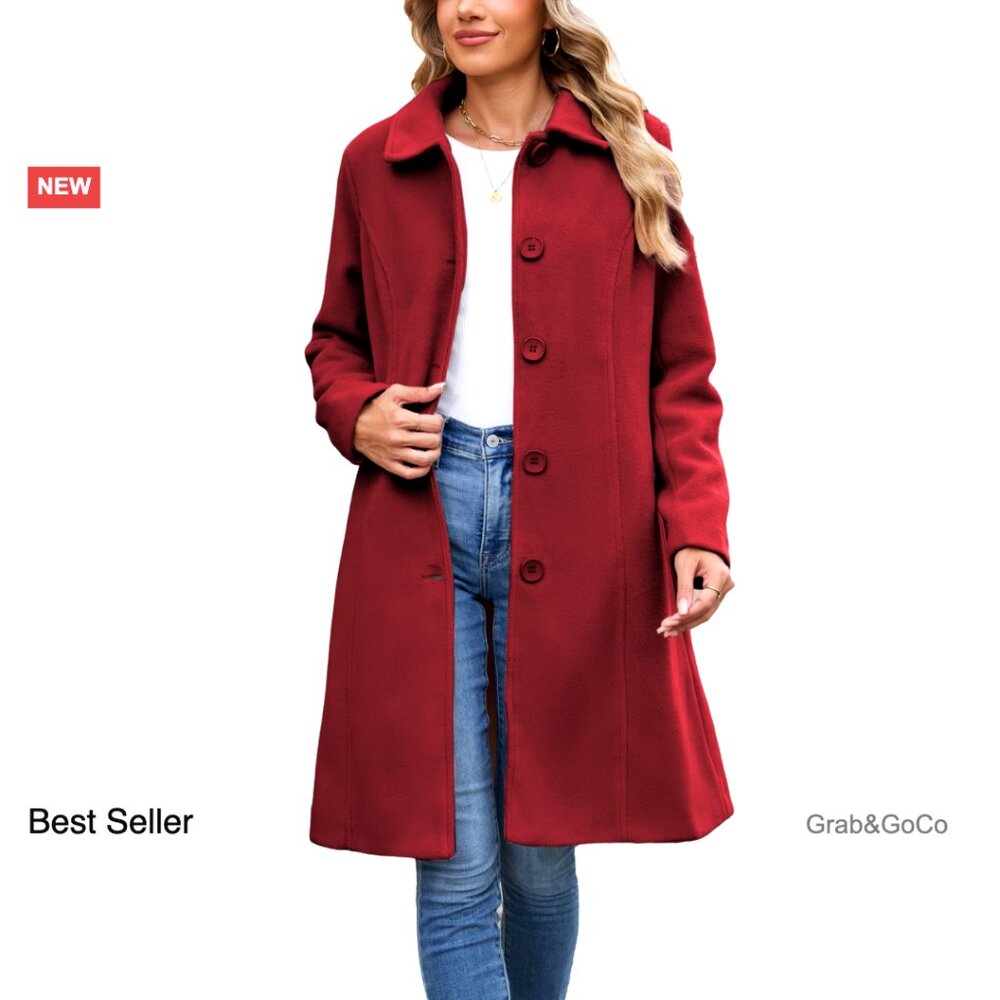 Elegant Classic Pea Coat Single Breasted Winter Overcoat With Pockets Chic